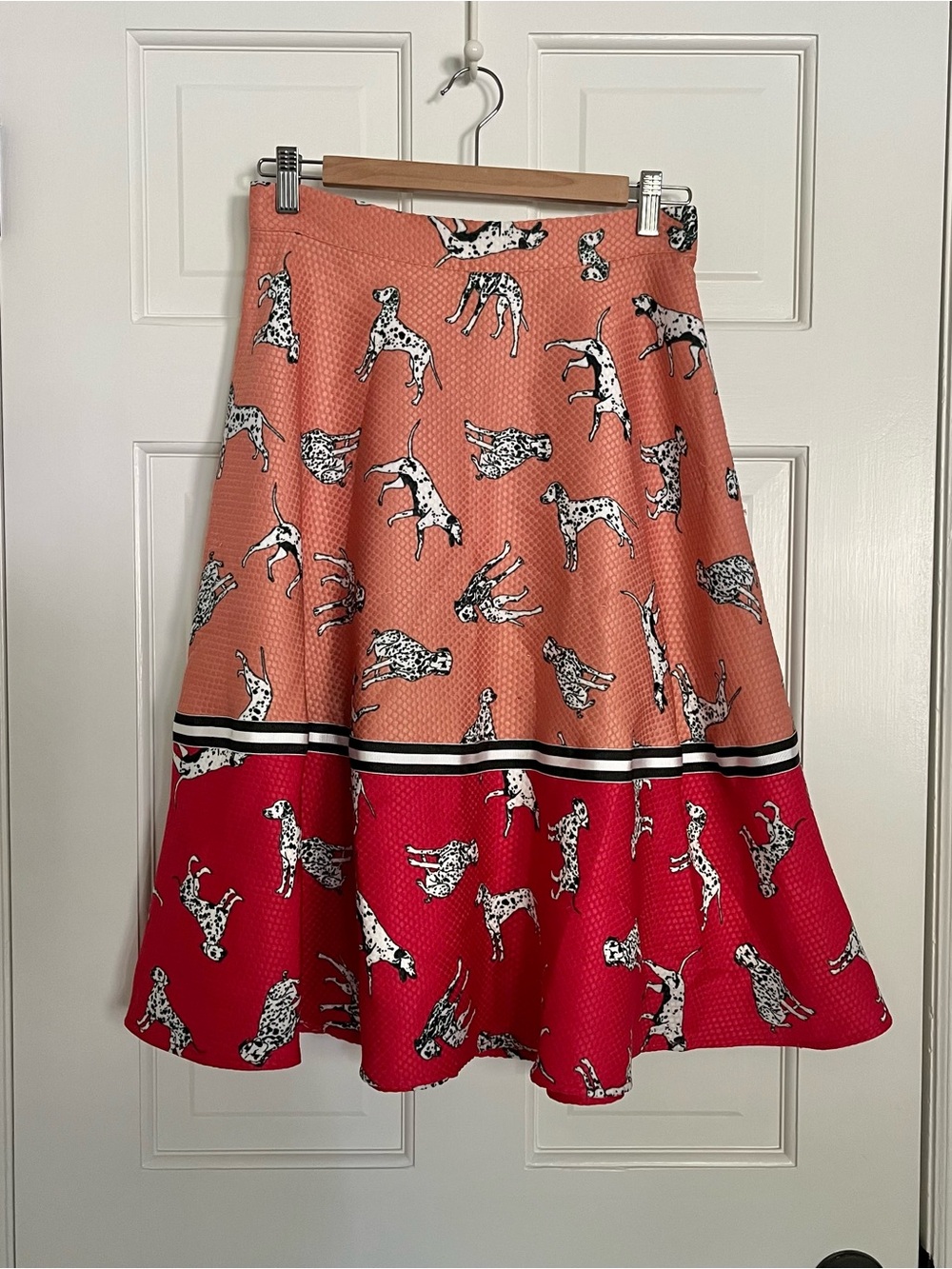 Hutch Dalmatian Print Two-Tone A-Line Skirt in Coral and Red
